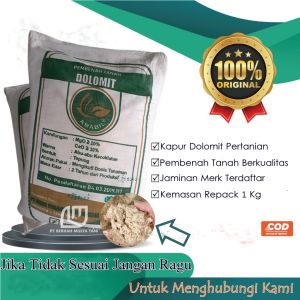 Kapur Doloimit Pertanian /Perikanan Pembenah Tanah Super Merk Terdaftar Ababil 1 Kg Repack