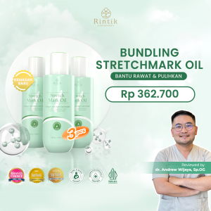 Paket Bundling Rintik Skincare Stretch Mark Oil (3pcs) - Pemudar Stretchmark Selulit Bekas Luka mengandung Collagen & Stem Cell Infused 90ml