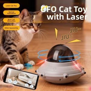 DGFDF Automatic Smart Cat Toy USB Charging Rotating UFO Turntable Toy Motion Activated Sounding Infrared Pet Toy Pet Training