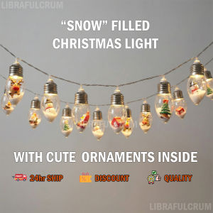 USB Plug Christmas LED String Lights with Snowflake Filled Bulbs and Cute Mini Ornaments Warm Tone Light Decorative Fairy Lights for Christmas Tree Window Room Party Indoor Holiday Home Decoration