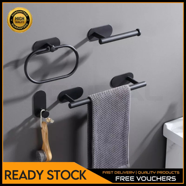 Towel Bar for Bathroom No Drilling Stainless Steel Black Bathroom ...