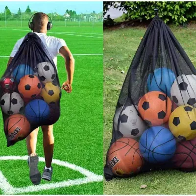 Mesh Ball Bag Large Drawstring Gym Net Bag Football Training Gear Storage Bag Diving Items Organizer with Shoulder Strap