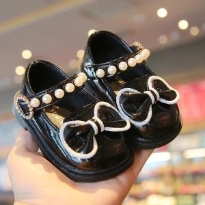 SHUNAICHI 2024 Spring Summer Baby Girl Shoes Black White Sweet and Cute Toddler mary janes Shoes for Toddler Nice Crystal Shoes Kid F11191