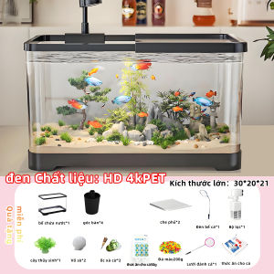 YANPAI Bể cá cảnh mini trong suốt cao cấpHệ thống lọc nước tự động dễ chăm sóc trang trí phòng làm việc và phòng khách