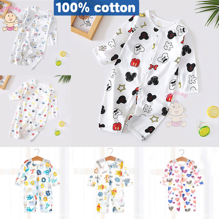 👶🍼[Msia Stock] 👶🍼 With Buttons 100% Cotton Baby Romper Pyjamas