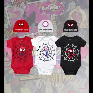 Spidey Baby Onesie Romper 2PC Superhero Theme Hero Baby Costume Short-Sleeved Clothes Free Custom Hat MLUP