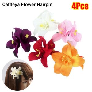 GOFIDIN 4Pcs/Pack ดอกไม้ประดิษฐ์ประดิษฐ์ กิ๊บติดผม cattleya Flowers โบฮีเมียน Gladiolus ชุดคลุมศีรษะ ทนทานต่อการใช้งาน คลิปหนีบผม เครื่องประดับผมเด็กผู้หญิง