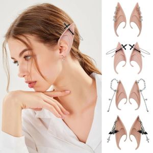 ZHONGMEET 1pair Cross Elf Ears Latex with Earring Ear Cuff Jewelry Cute Women Earrings False Ears