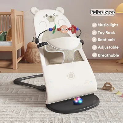 Baby Rocking Chair Foldable Bouncing Chair Soft Mesh Fabric Toy Rack Safety Balanced Design for Newborn & Toddler