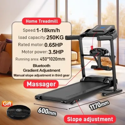 Luxury 3.5HP Indoor Treadmill - 1-18KM/H Electric Running Machine with Massage Function Household Fitness Equipment for Home Gym Quiet Motor & Shock Absorption Design Foldable Space-Saving for Cardio Training Weight Loss & Muscle Toning Suitable for