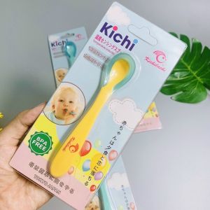 Thìa Ăn Dặm Silicon mềm Cho Em Bé có báo nóng Kichilachi | Muỗng ăn dặm silicon mềm an toàn cho bé