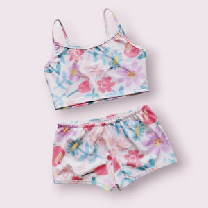Bộ đồ bơi cho bé gái quần đùi kết hợp áo hai dây bikini đi biển họa tiết hoa màu sắc tươi sáng