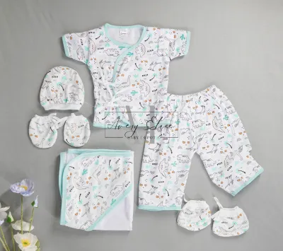 Avery Elise Mall Quality 6in1 Printed Set for Boys and Girls | infants tieside pajama bonnet booties mittens blanket