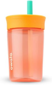 Owala Tumbler Kids Stainless Steel Water Bottle 12 oz Lilac Rocket Insulated Spill-Resistant Lid Reusable Straw Double-Wall Vacuum Insulation Cup-Holder Friendly