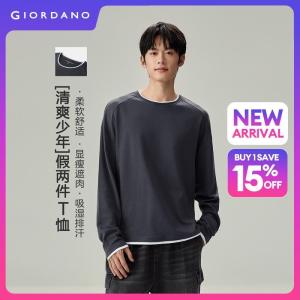 Giordano Beau Monde Men Fake two-piece long sleeve tee Free Shipping 13026621