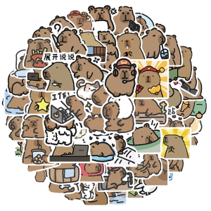 สติกเกอร์สัตว์ Capybara 62ชิ้นสติกเกอร์กันน้ำสำหรับเคสโทรศัพท์อุปกรณ์ตกแต่งกีตาร์แล็ปท็อป