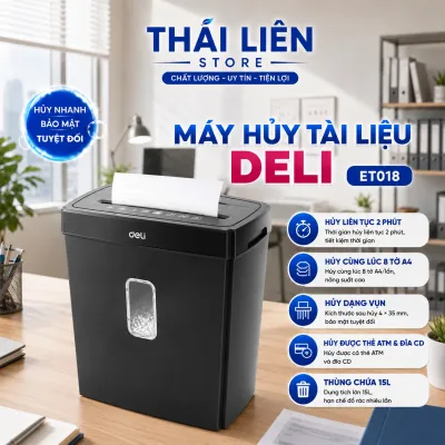 Máy Hủy Tài Liệu Chính Hãng Deli 15 lít ET018 Hủy Dạng Vụn Công Suất Lớn Dành Cho Văn Phòng Cá Nhân