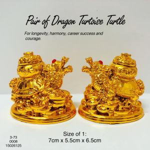 Fengshui Pair of Golden Lucky Dragon Turtoise Turtle Carrying Wealth Pot Living Room Home Decor Tortoise