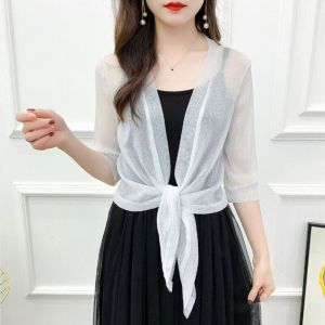HORIZONSTORE63RE8 Polyester Womens Cardigan Tulle One Size Air-Conditioning Shirt  Sun Protection Clothing Womens