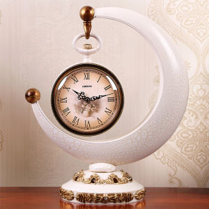 European Style Retro Desktop Table Clock Moon Statue Desk Clock Creative Mute Ceramics Crafts Clock