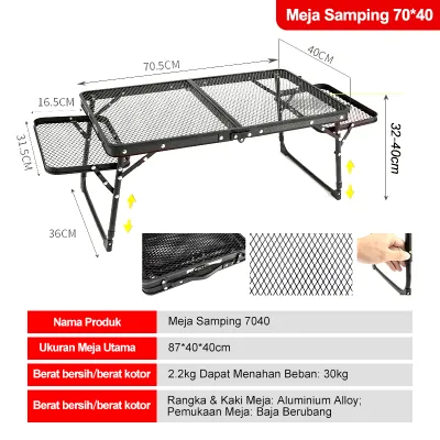 Meja lipat Grid Meja Outdoor Aluminium /Portabledengan/ 2 Panel Samping Desktop /Jaring Logam Meja lipat Grid Meja Camping Aluminum-JF Indonesia