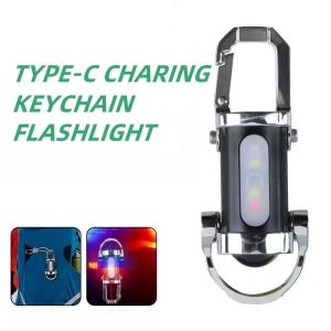 Waterproof Keychain Flashlight & Portable Car Key Fob - Rechargeable Torch with COB Side Light 6 Lighting Modes & Red-Blue Strobe Warning Light - Perfect Car Key Accessory