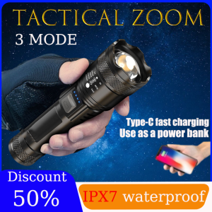 Flashlight Super bright Waterproof Portable Zoomable Rrechargeable Lampu suluh kepala LED torchlight Camping light Tactical flashlight Indoor/Outdoor