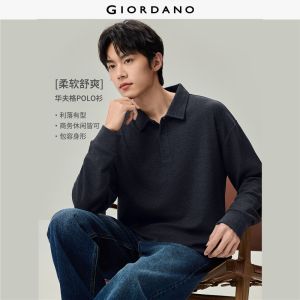Giordano Beau Monde Men Waffle long sleeve loose polo shirt Free Shipping 13016619