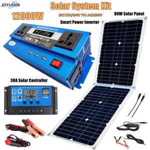 JOYUHON Solar Inverter Set 6000W inverter DC 12V/24V TO AC 240V Power inverter 80W Solar panel 30A Solar charging  controller