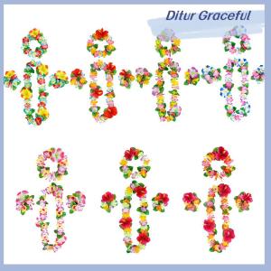 Ditur 4Pcs set Hawaiian Flower Leis Garland Necklace Wreath Petal Headband Bracelet Beach Party Decor Wedding Dressing Accessories