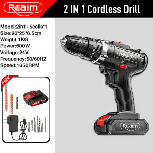 REAIM Hand drill Cordless drill Electric Screwdriver with drill bits and tool box Multifunctional hand drill