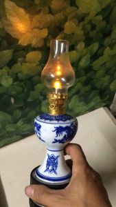 Đèn thờ dầu dùng pin men Lam gốm Bát Tràng đẹp