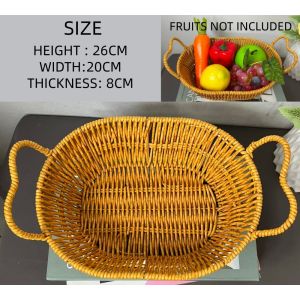 Woven Rattan Storage Basket – Tabletop Organizer Tray for Fruit Food & Kitchen Essentials