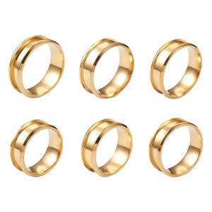 6Pieces Round Grooved Finger Ring Stainless Steel Inlay Ring Core Blank Grooved Finger Ring Settings for Men Women