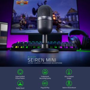 Razer Condenser Microphone Seiren Mini Complete Set for Live Streaming Recording USB Ultra-compact Supercardioid Streaming Microphone for PC/Laptop/Computer/Desktop