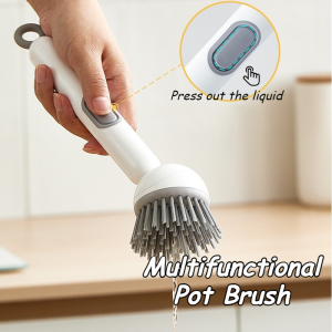 Multifunctional Kitchen Pot Brush Built-in Liquid Dispenser Cleaning Brush With Press Design