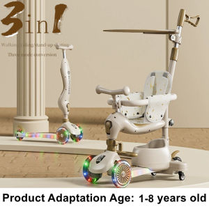 Foldable Scooter Childrens Scooter 1-8 Years Old Baby Stroller Boy Girl Three-in-one Can Sit On The Sliding Car