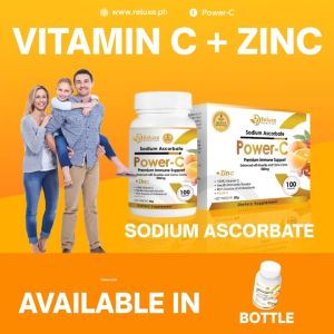 RELUXE ESSENTIALS Power-C Capsules Sodium Ascorbate + Zinc 100s 500mg  | Natural Antioxidant Immunity Booster with Rosehip & Camu-Camu | Collagen Support for Radiant Glowing Skin & Anti-Aging Net Weight 50g