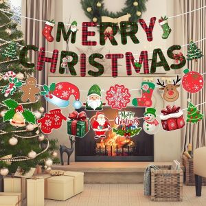NineHub  ธงคริสต์มาส ธงแบนเนอร์ Merry Christmas ดึงดอกไม้ วันหยุด แบนเนอร์ ธงแขวนคริสต์มาส สําหรับตกแต่งปาร์ตี้คริสต์มาส