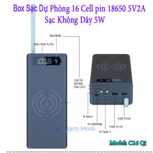 Box sạc dự phòng 16 cell C16 PD Qi LED sạc nhanh 22.5W và sạc không dây 15W Mẫu nâng cấp (Không gồm pin)