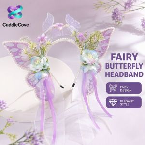 Kids Butterfly Headband Fairy Princess Lace Tassel Lightweight Comfortable Party Festival Hair Accessories Pink Purple Flower Photo Prop