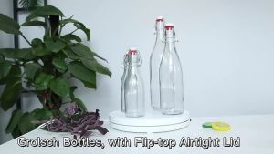 500/1000ml Round Glass Bottle Sealed Bottle Beverage Glass Bottle Oil Seasoning with Swing Top