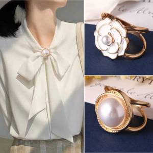 4Pcs Pearl Camellia Flower Silk Scarf Buckle  Corner Button Scarf Fastener Shawl Silk Tie Clip