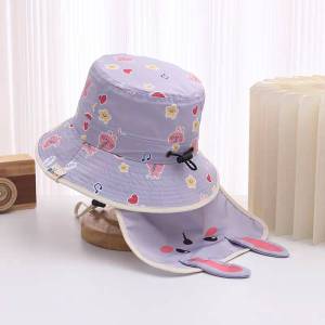 หมวกบักเก็ตกันแดดสำหรับเด็กผู้หญิง 1-5 ปี ดีไซน์กระต่ายพิมพ์ลาย วัสดุ Polyester ปักฟอนต์อักษร R พร้อมส่ง