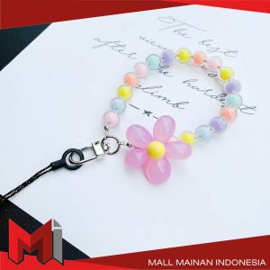 MallMainan-C1148 Gantungan Hp Bunga Manik Flower Beads Lanyard Pergelangan Tangan / Gantungan Warna