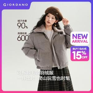 Giordano Women Detachable fur collar puffer down jacket Free Shipping 18376007