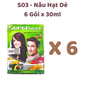 Dầu Gội Đen Nhuộm Tóc Thảo Dược Phủ Bạc Super Nova Phủ tóc bạc hiệu quả nhanh Hộp 12 Gói x 30ml.
