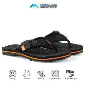 Sandal Flip Flop Moerelli &Co Adventure Hitam/Orange Gaya Korea Ankle Strap Bahan PVC