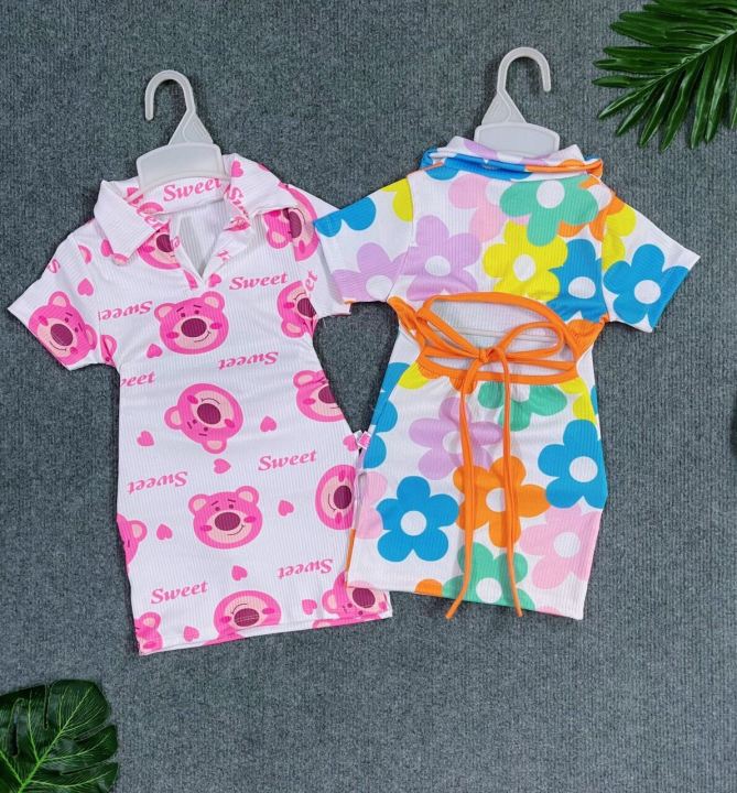 Đầm Body Hở Lưng 2 Màu Cho Bé Gái