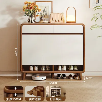 Shoe Cabinet Home Storage Cabinet Solid Wood Balcony Shoe Rack Integrated Wall Facing Entrance Cabinet (XS)